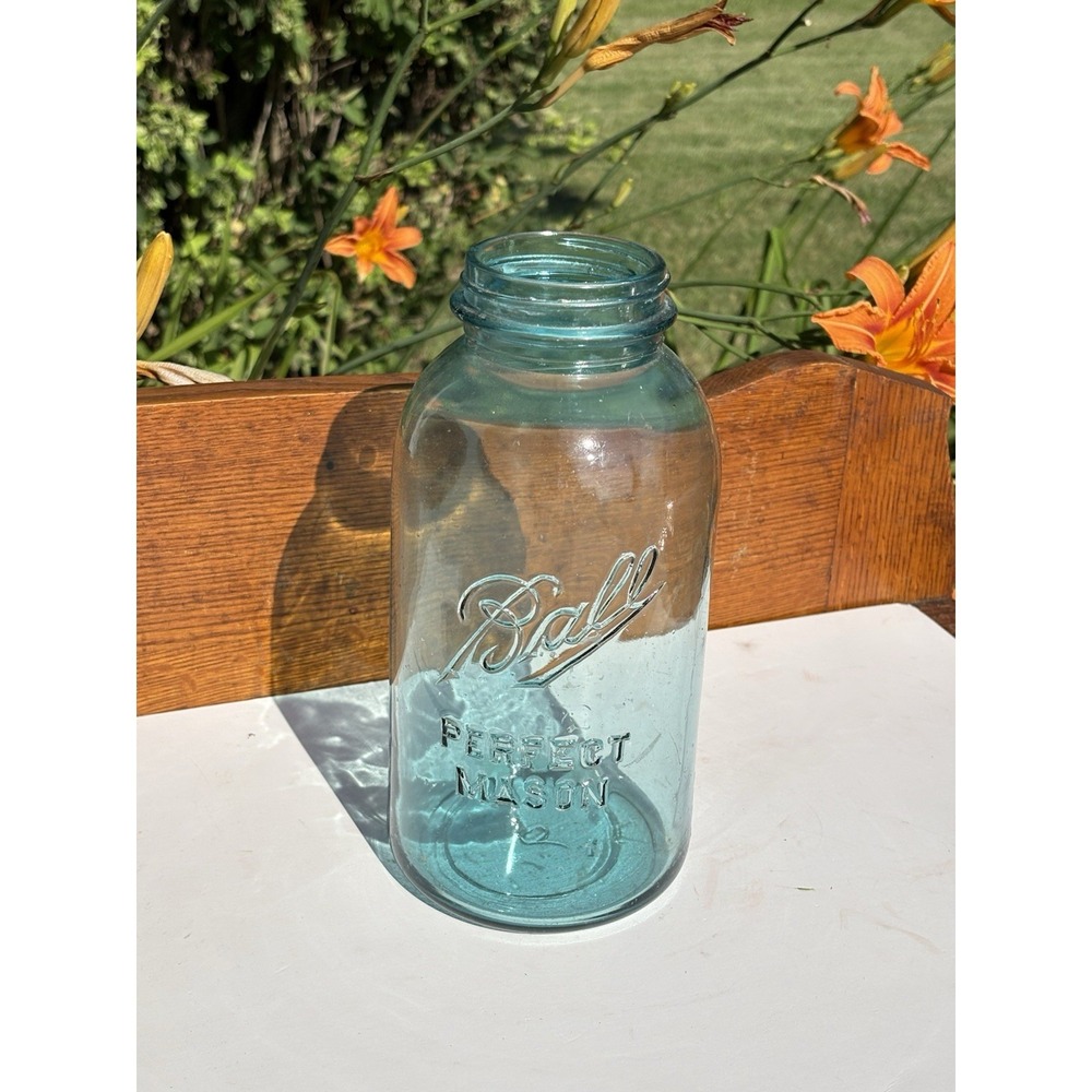 Antique Half Gallon Blue Aqua Ball Perfect Mason Jar "9" 10.25" Tall 1923-1933